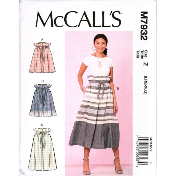 McCalls M7932 Misses L to XL Paper bag Drawstring Skirts Sewing Pattern - Picture 1 of 2